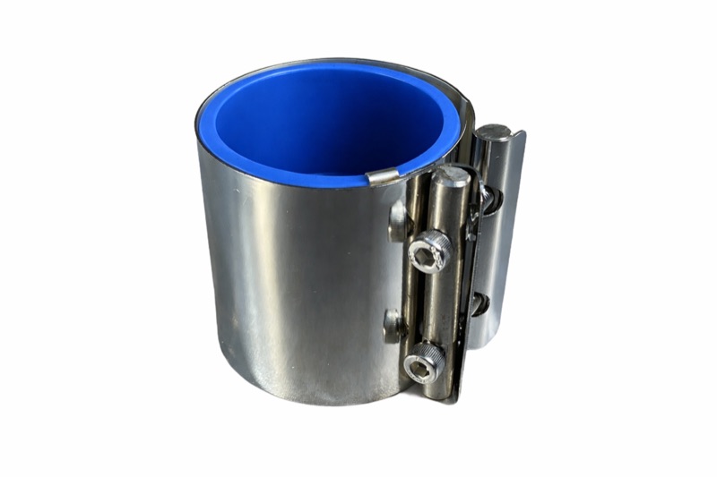 Klemmkupplung, Edelstahl, Länge 60mm, inkl. blauer Silikon Muffe für Edelstahl Leitungen, passend für Ø 32-34 mm Leitung