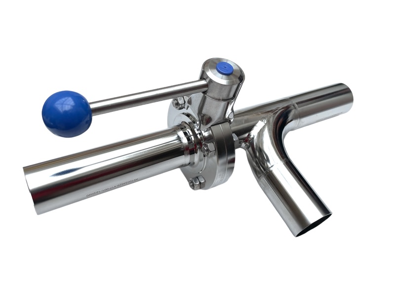 T-Bogen-Scheibenventil, Edelstahl, DN40 (40 mm), mit verlängerten Walz-Enden, Modell "B" mit Flansch