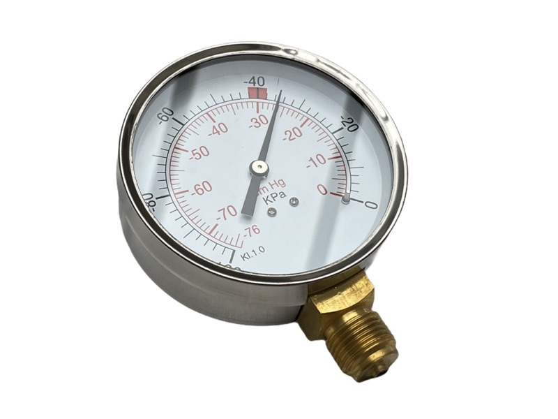Vakuummeter, Edelstahl-Gehäuse, Ø 100 mm, trocken, einstellbar, 1/2" Anschluss
