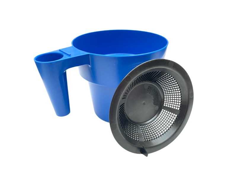 Vormelkbecher mit Siebplatte, professionelle Ausführung, blau