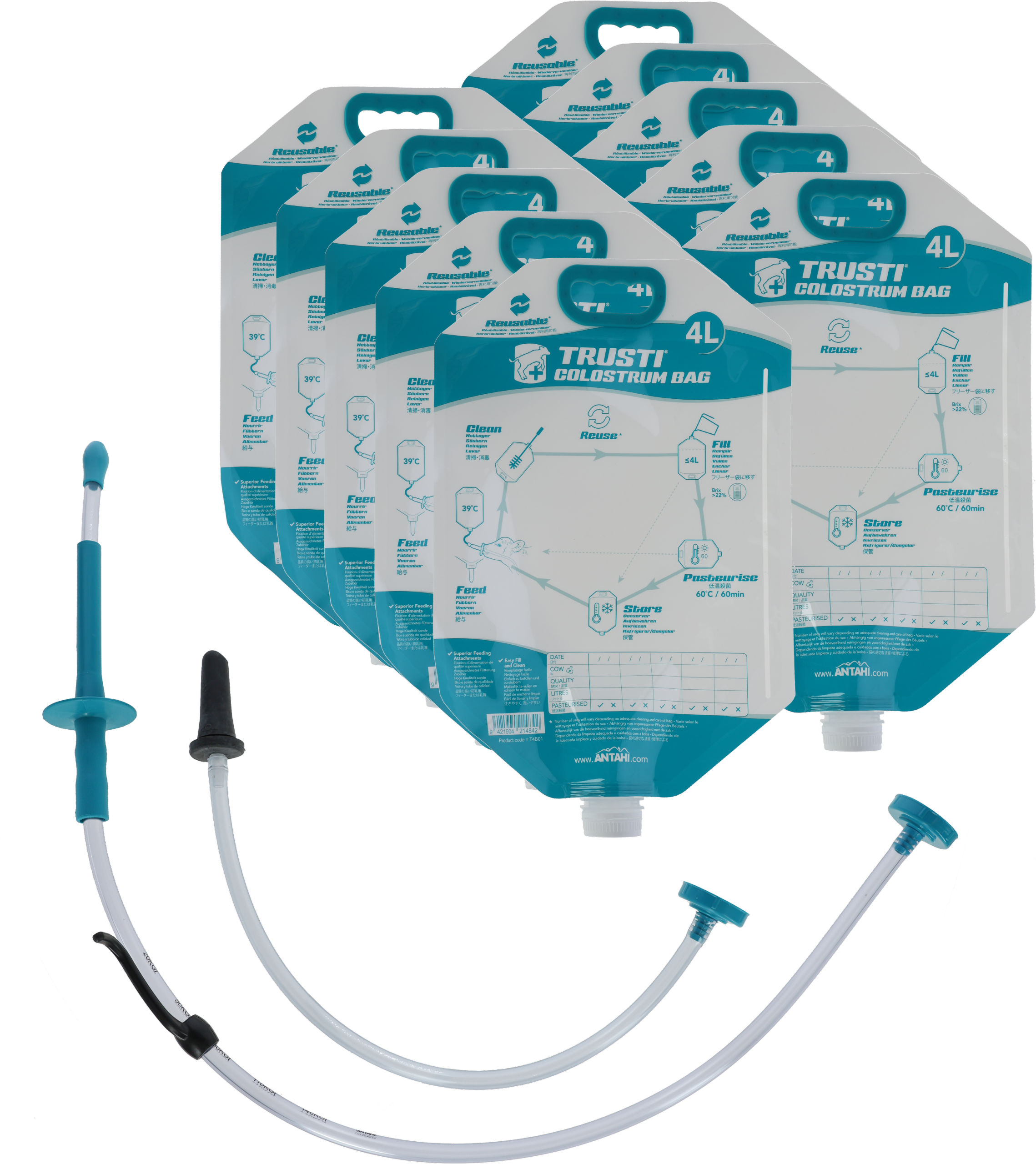 Antahi Trusti Colostrum Bag Set 10x mit Sonde und Sauger