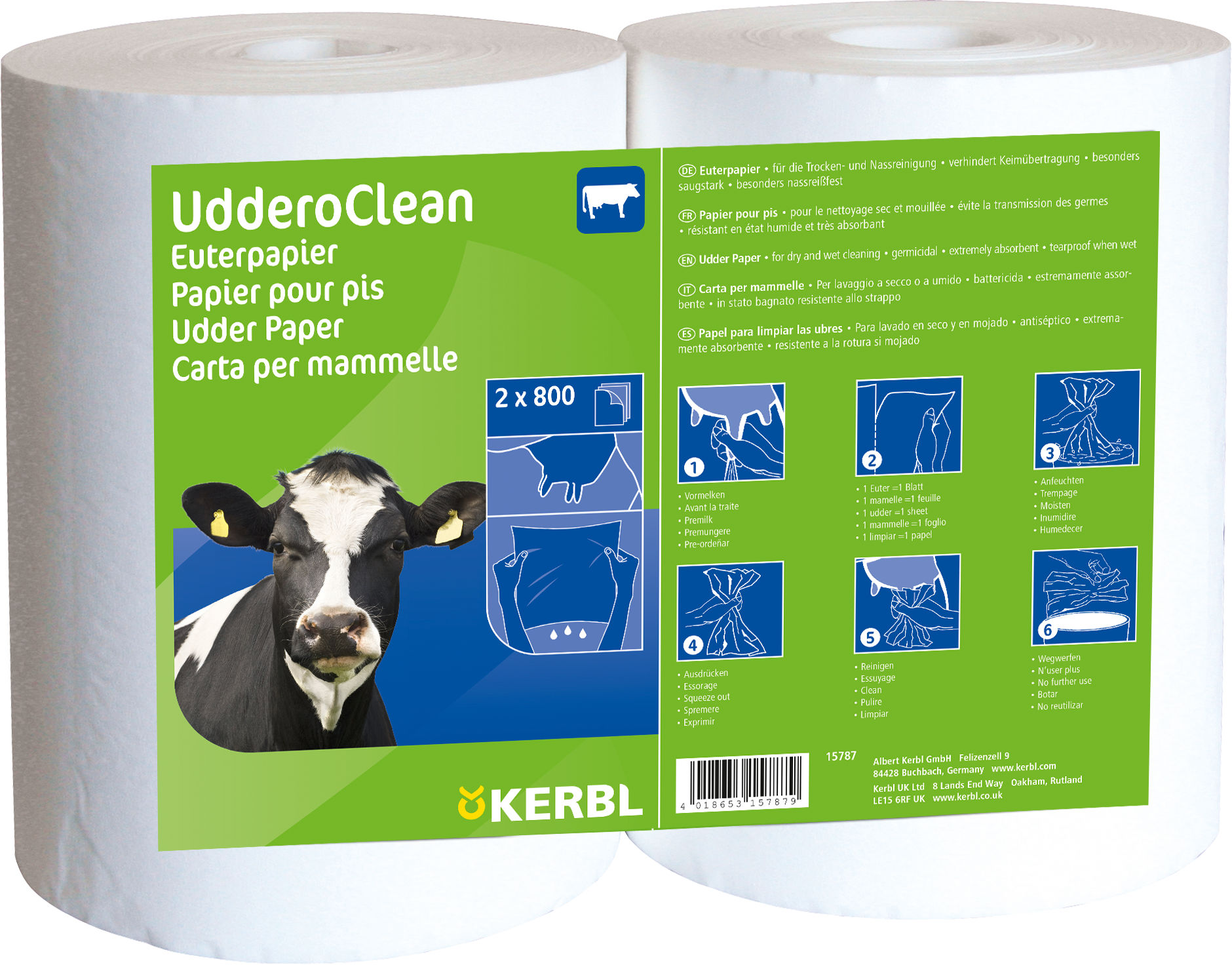 Euterpapier UdderoClean 2x800 Bl., spez. f. Nassrein.