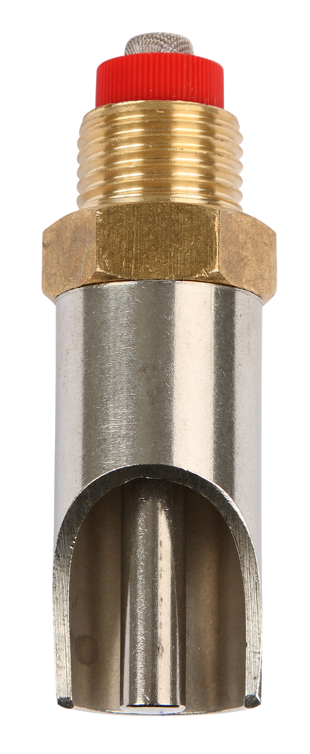 Beißnippel Messing/ Edelst. 3/4", 87,5 mm mit  1/2" Anschluss, Ø Stift 8 mm