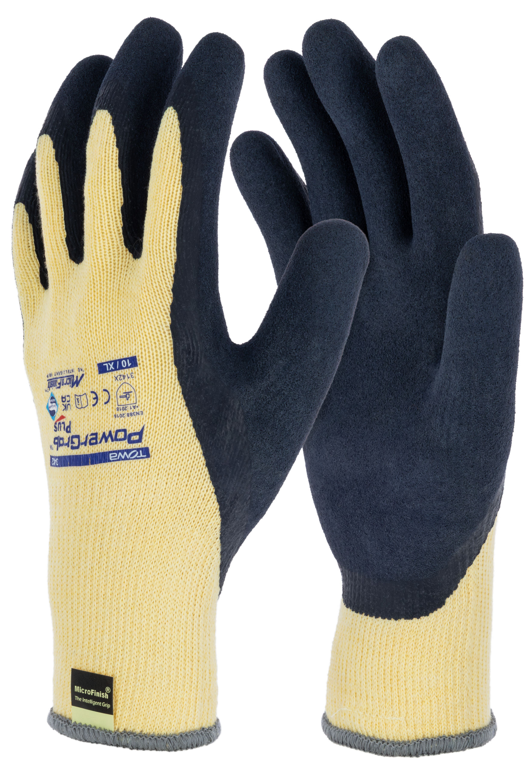Handschuh PowerGrab Plus, 10/XL grau/gelb, Arbeit, SB-Ware