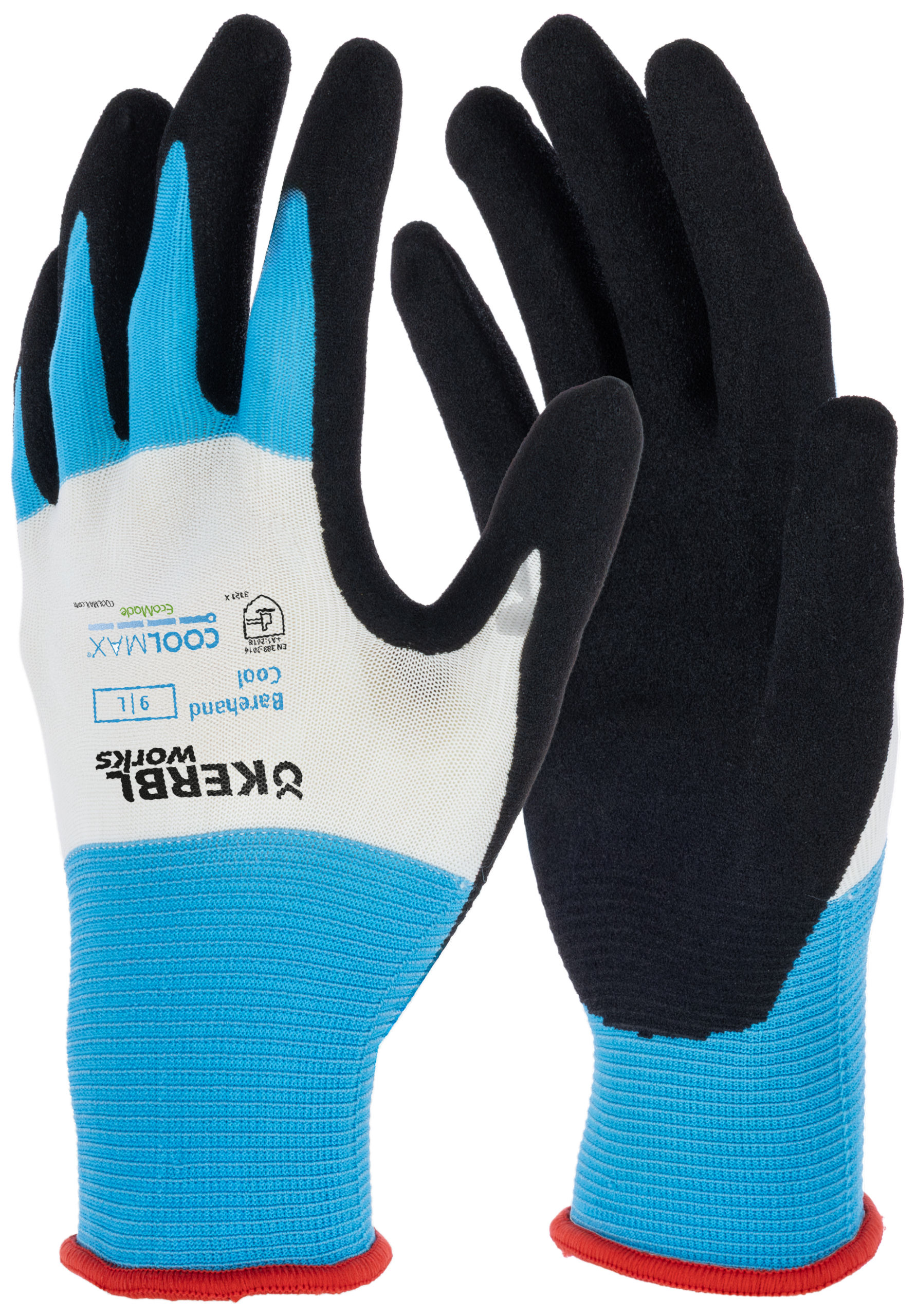 Handschuh Barehand Cool recycled, 9/L blau/weiß, Arbeit, SB-Ware