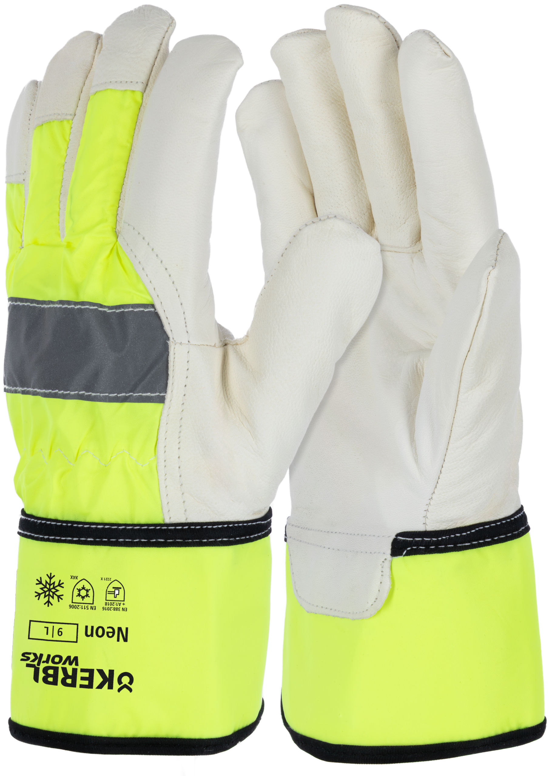 Handschuh Neon, 11/XXL weiß/gelb, Winter, Leder, SB-Ware