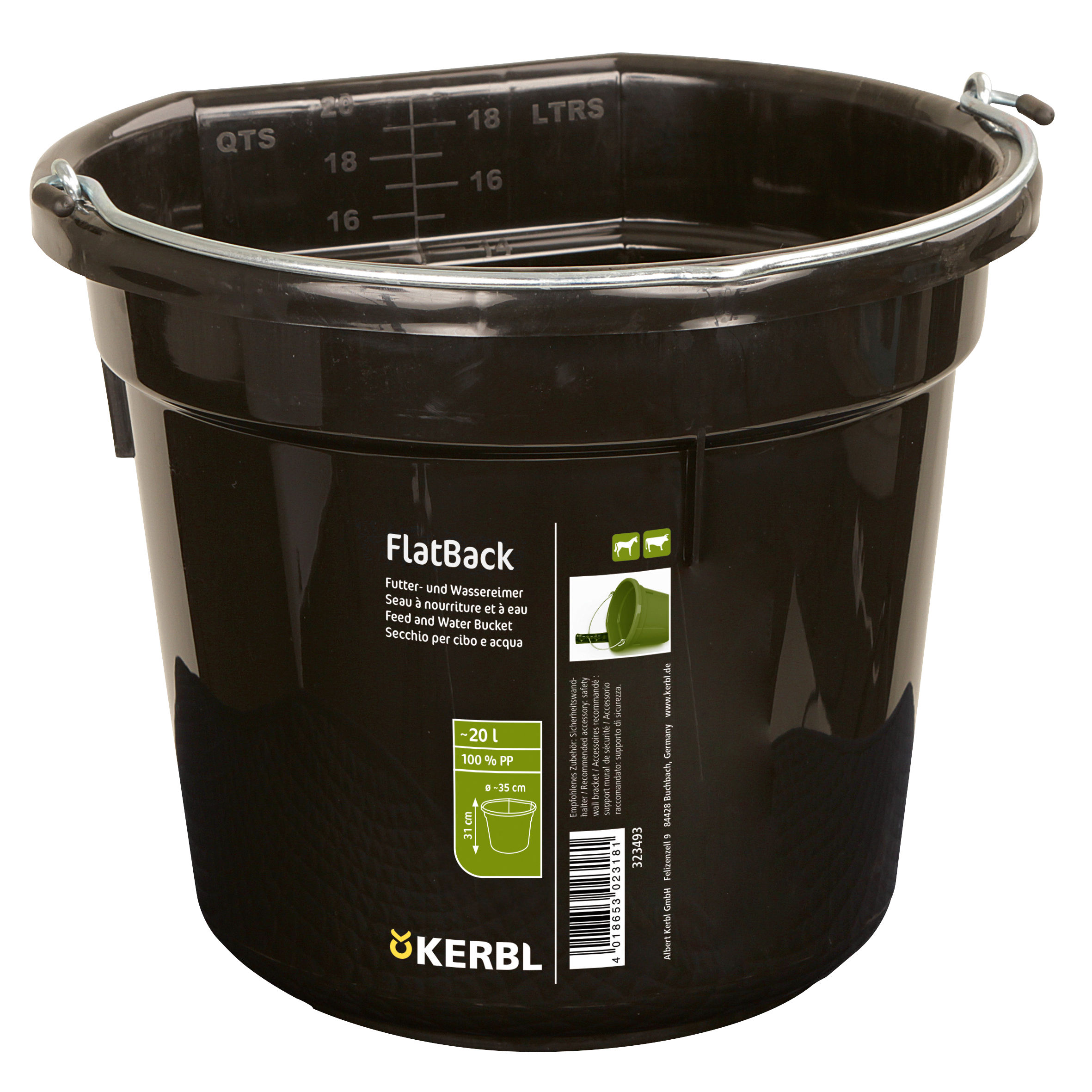 FlatBack, schwarz, ca. 20L Futter-u. Wassereimer