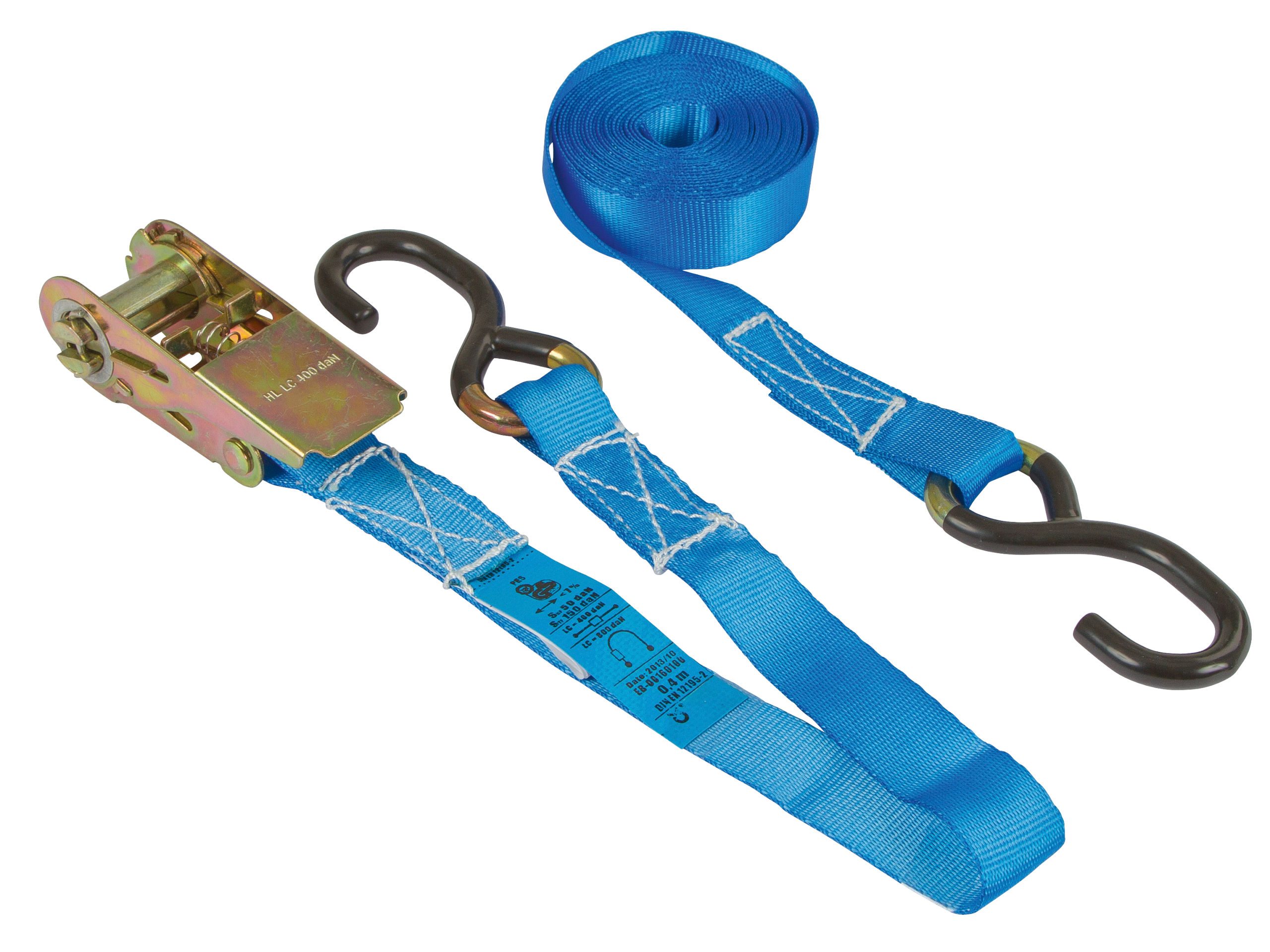 Ratschenzurrgurt 2-tlg. 25mm / 6m 400/800kg, PVC besch. S-Haken, blau