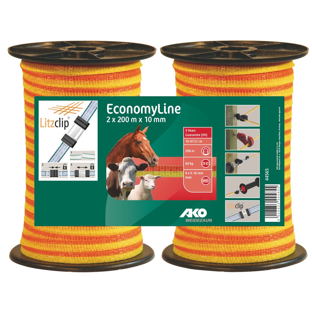 Weideband Doppelpack 10mm, 2 x 200m, weiß, 4x 0,16 Niro