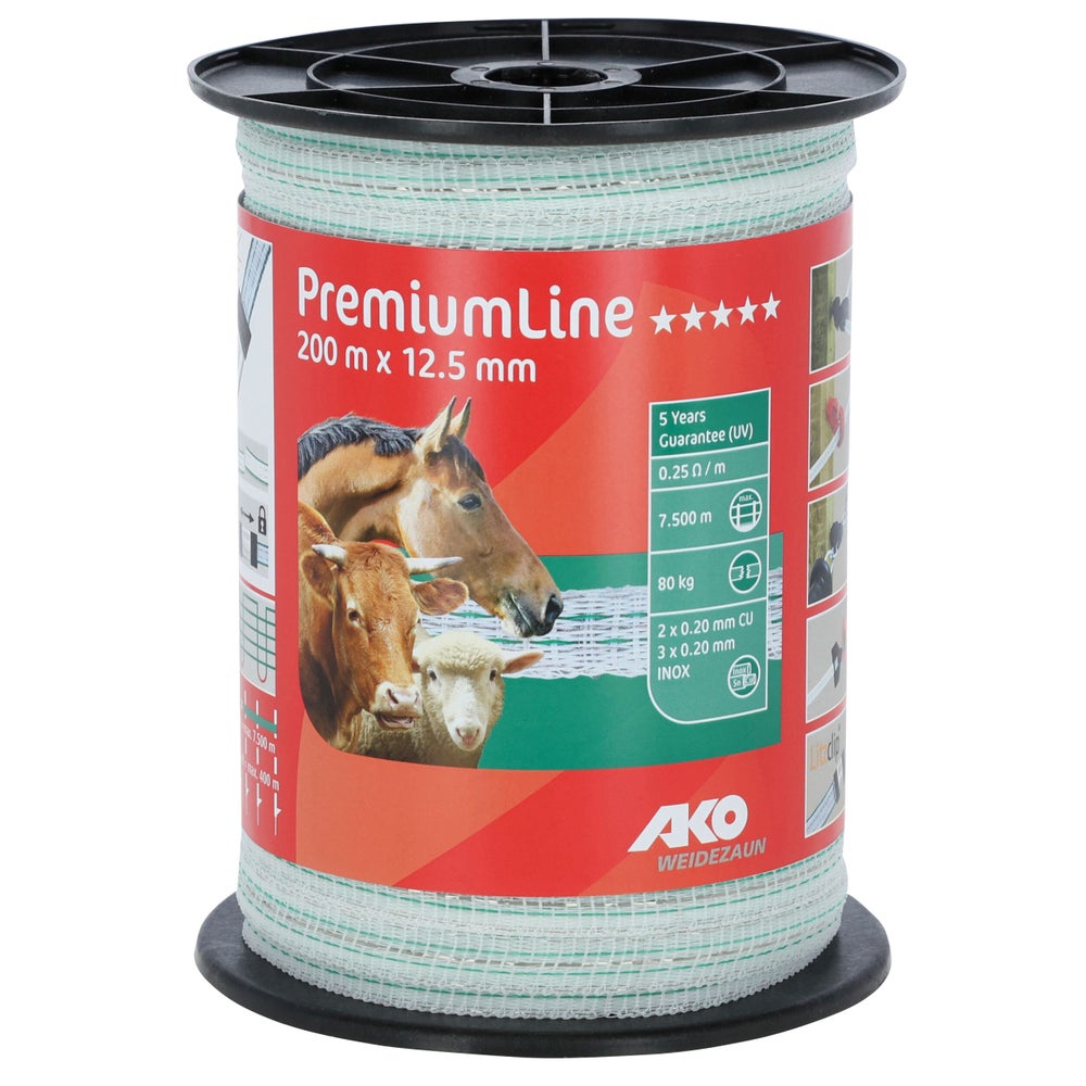 Band Prem.Line, 200m, 20mm, weiß/grün, 3x0,2 Niro,3x0,2 Cu