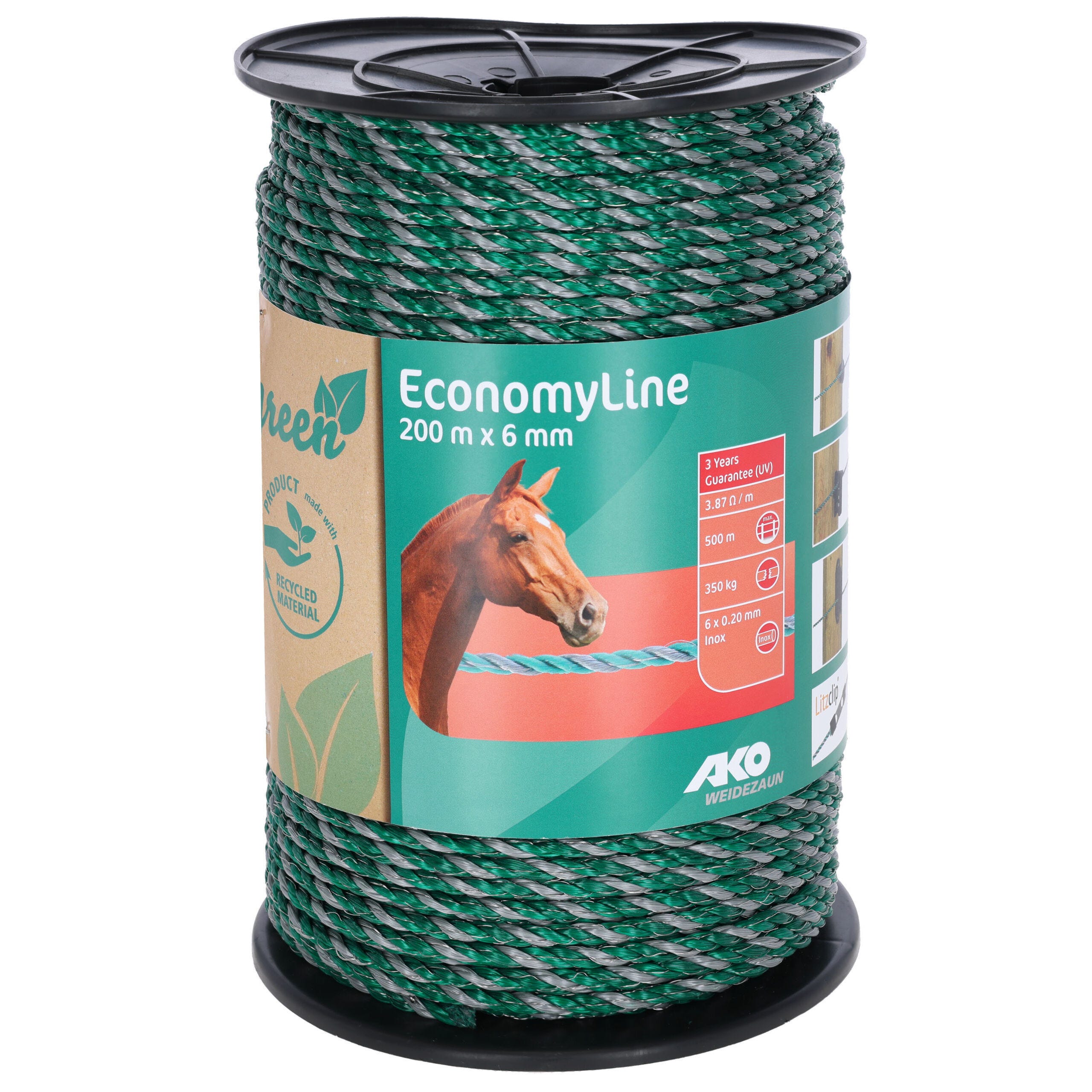 Seil EconomyLine, 200m, 6mm grün/grau, 6x0,2mm SSW