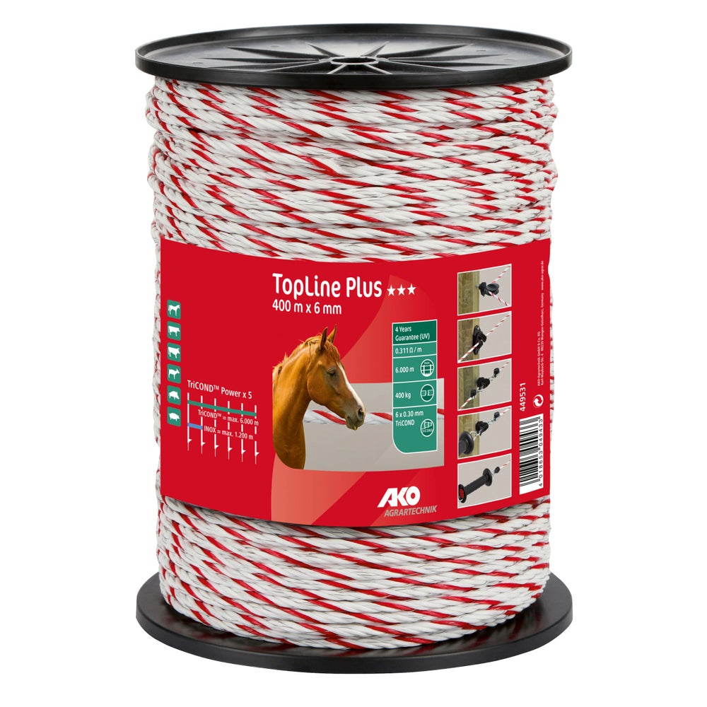 Seil TopLine Plus, 200m, 6mm, weiß/rot, 6 x 0,3mm TriCOND