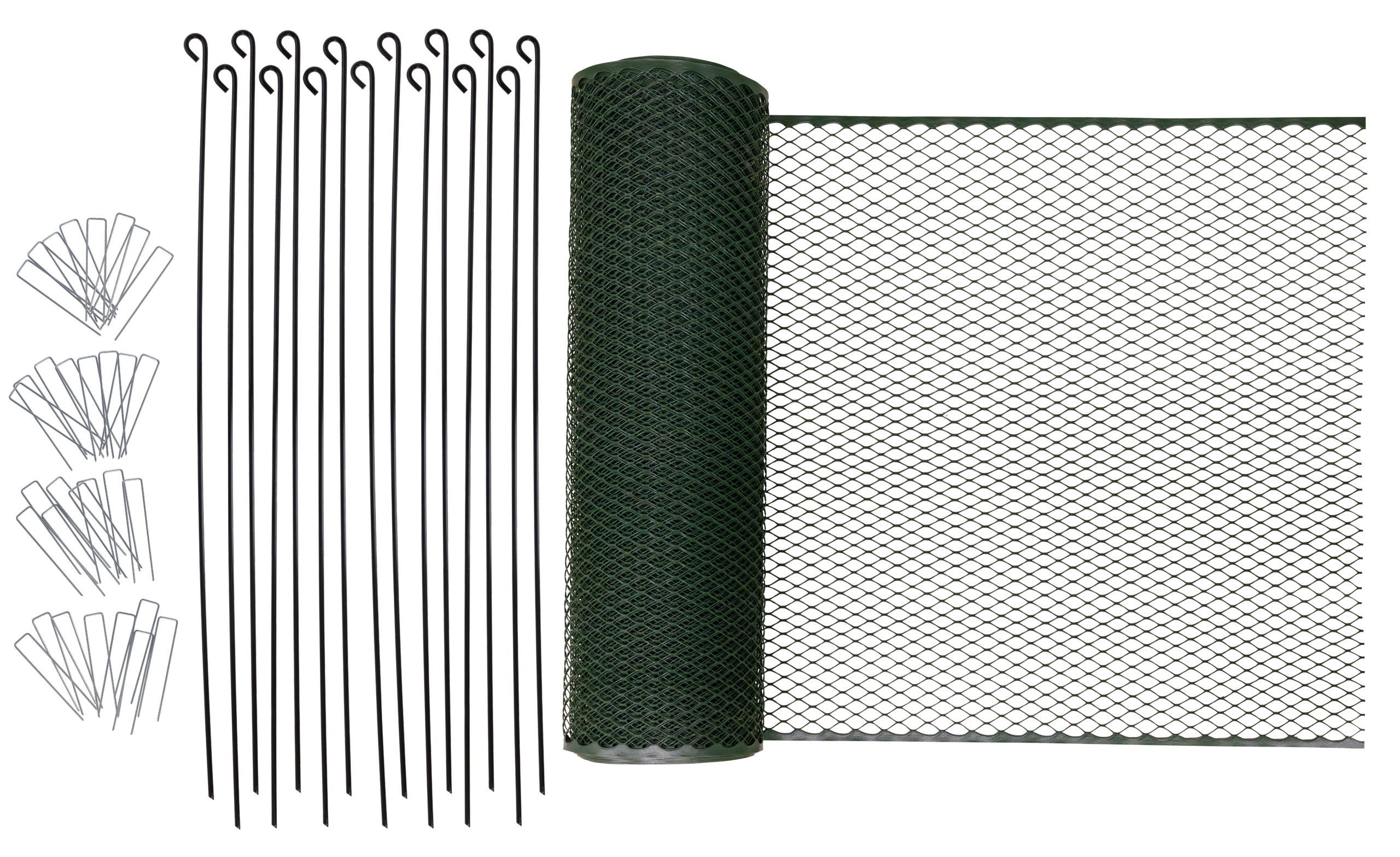 Universalzaun Multifence, 25 m lang, 0,90 m hoch 15 Befestigungstäbe, 30 U-Heringe, grün