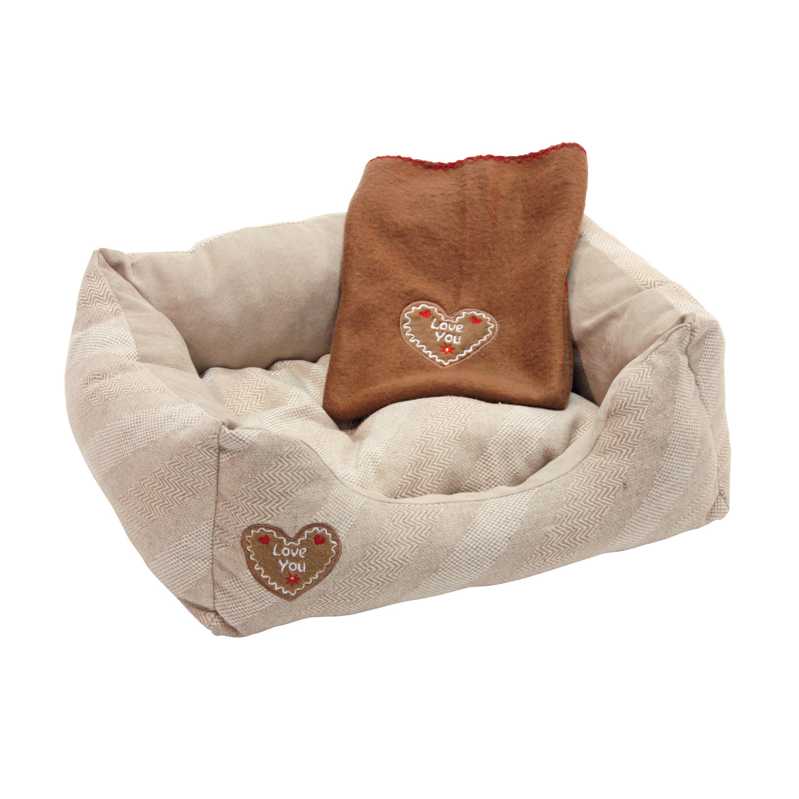 Kuschelbett LOVE YOU, beige 47x37x17cm / 50x40cm