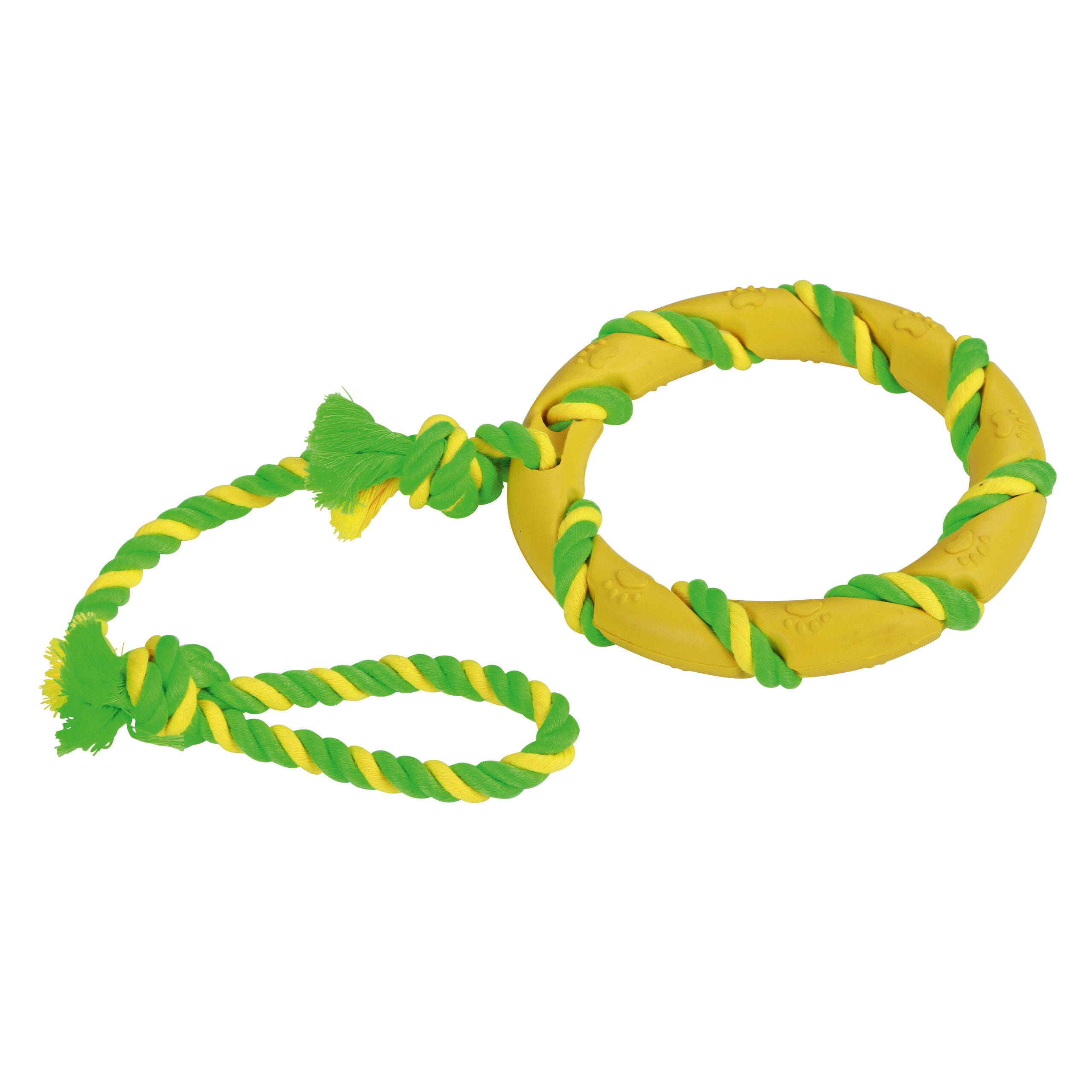 Ring am Seil, grün-gelb, 47 cm Vollgummi/Baumwolle