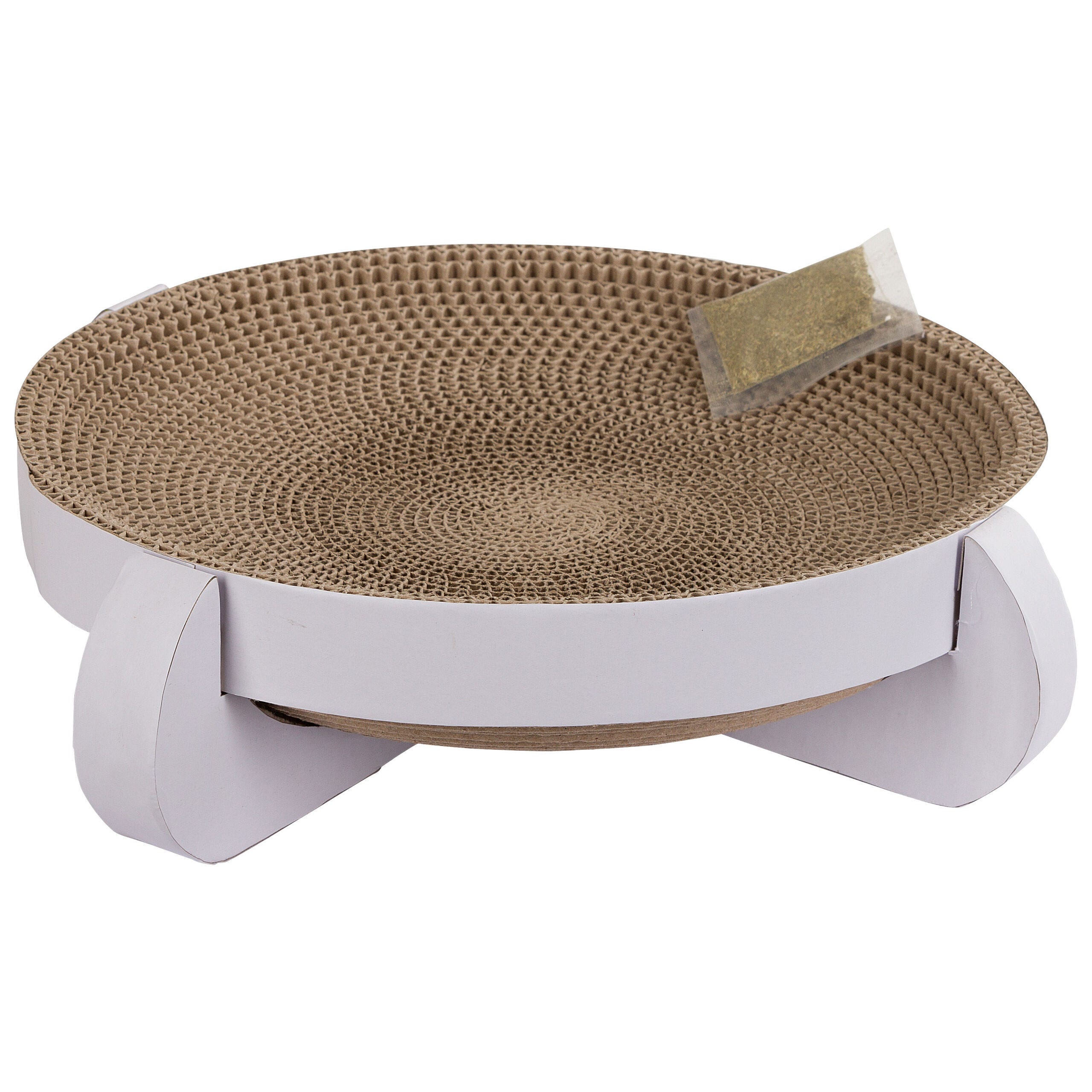 Kratzbett Platinum aus Pappe 35x35x10cm, mit Catnip, weiß