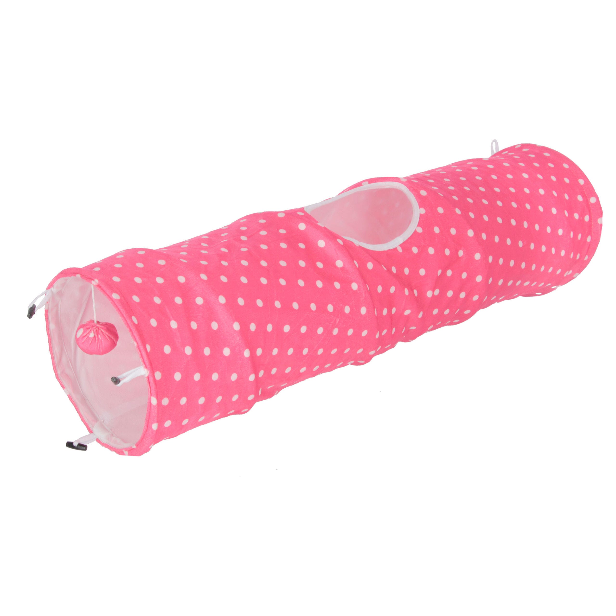 Katzentunnel Puntino pink/ weiß, 100cm, Ø 25cm