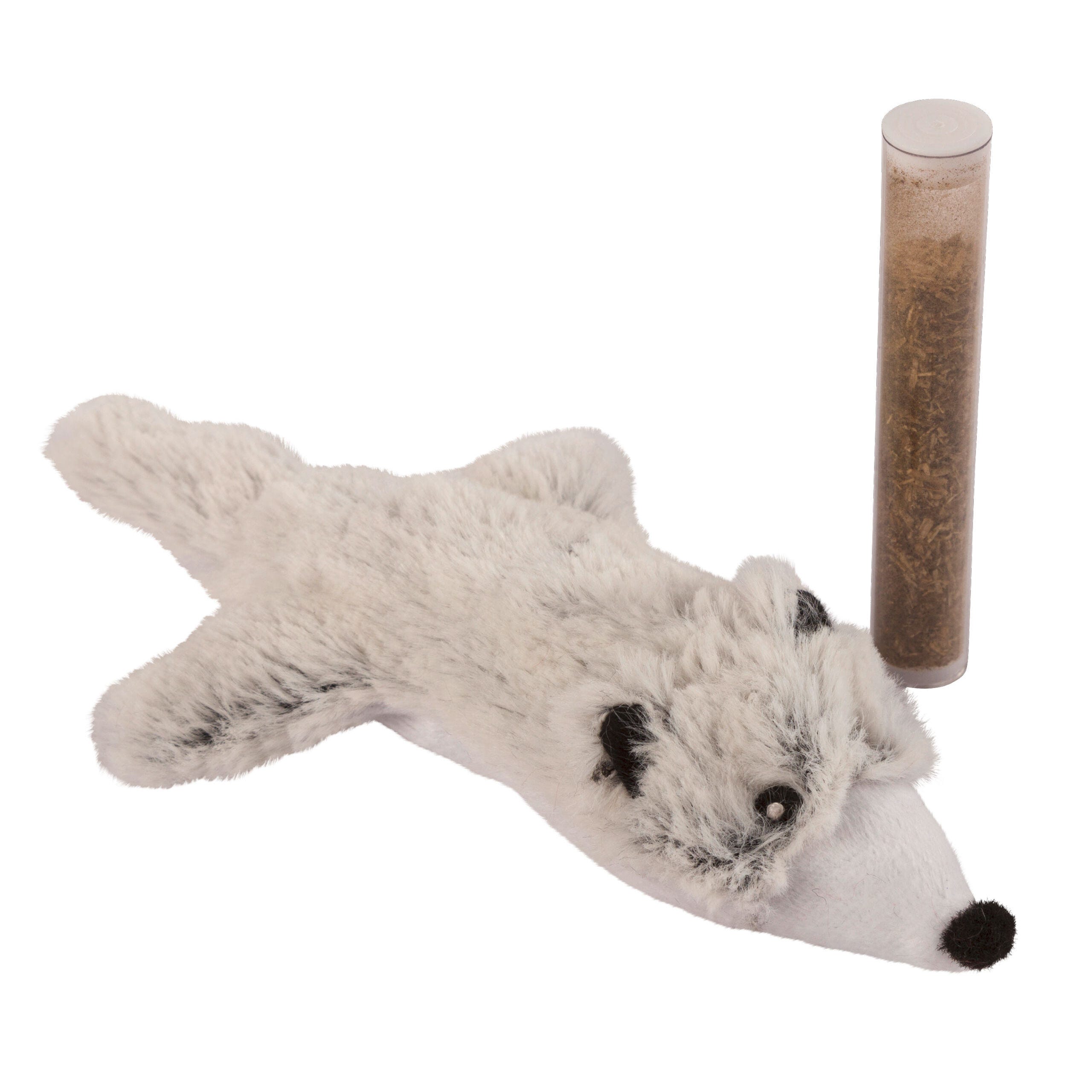 Katzenspielzeug Hermelin mit Cat Nip in der Tube, 17 cm