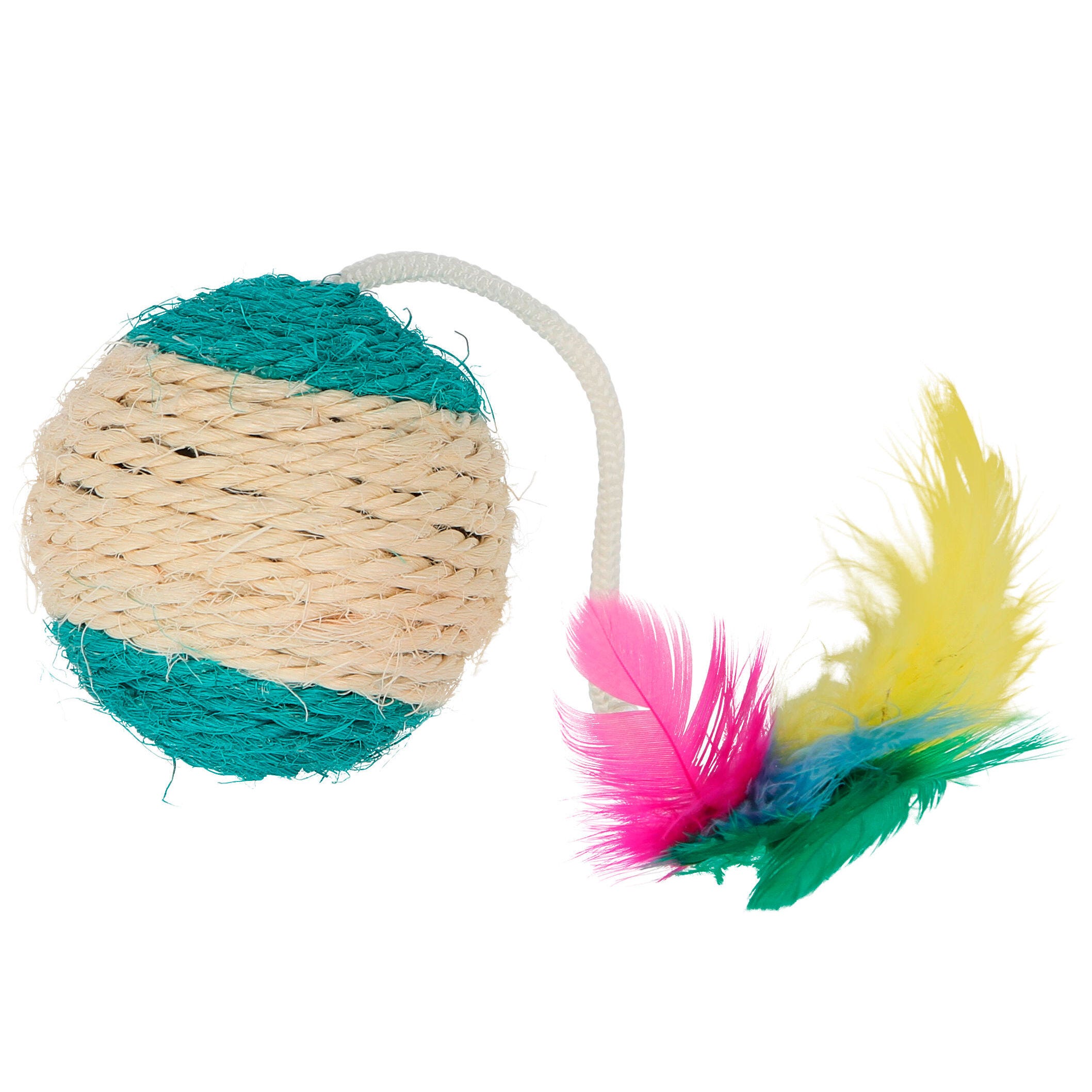 Sisal Spielball mit Feder und Rassel 6cm farblich sortiert