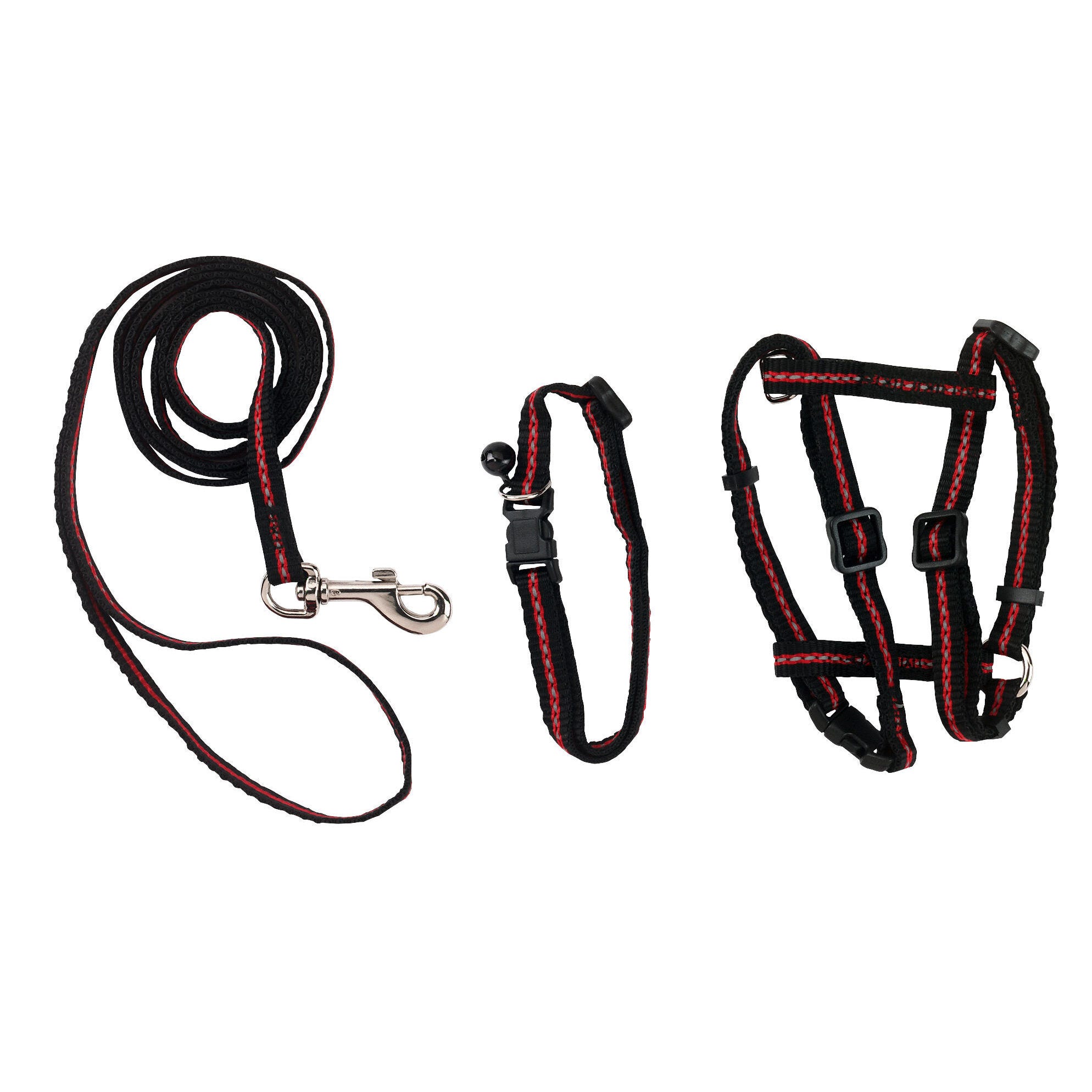 Set aus Halsband, Geschirr und Leine f. Katzen, reflektierend
