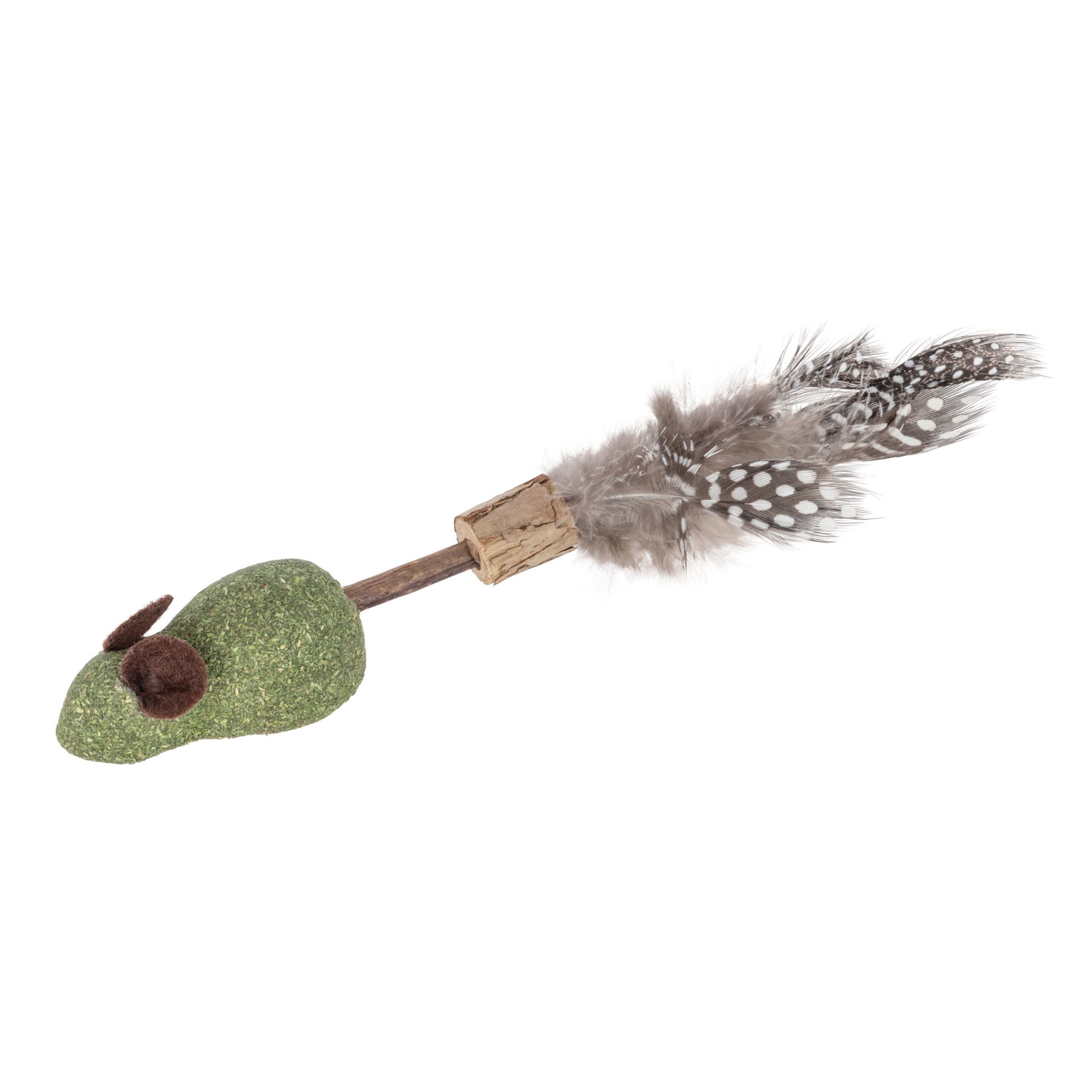 Katzenspielzeug Catnip Maus mit Matatabi Stabi, Federn, Länge 12,5 cm