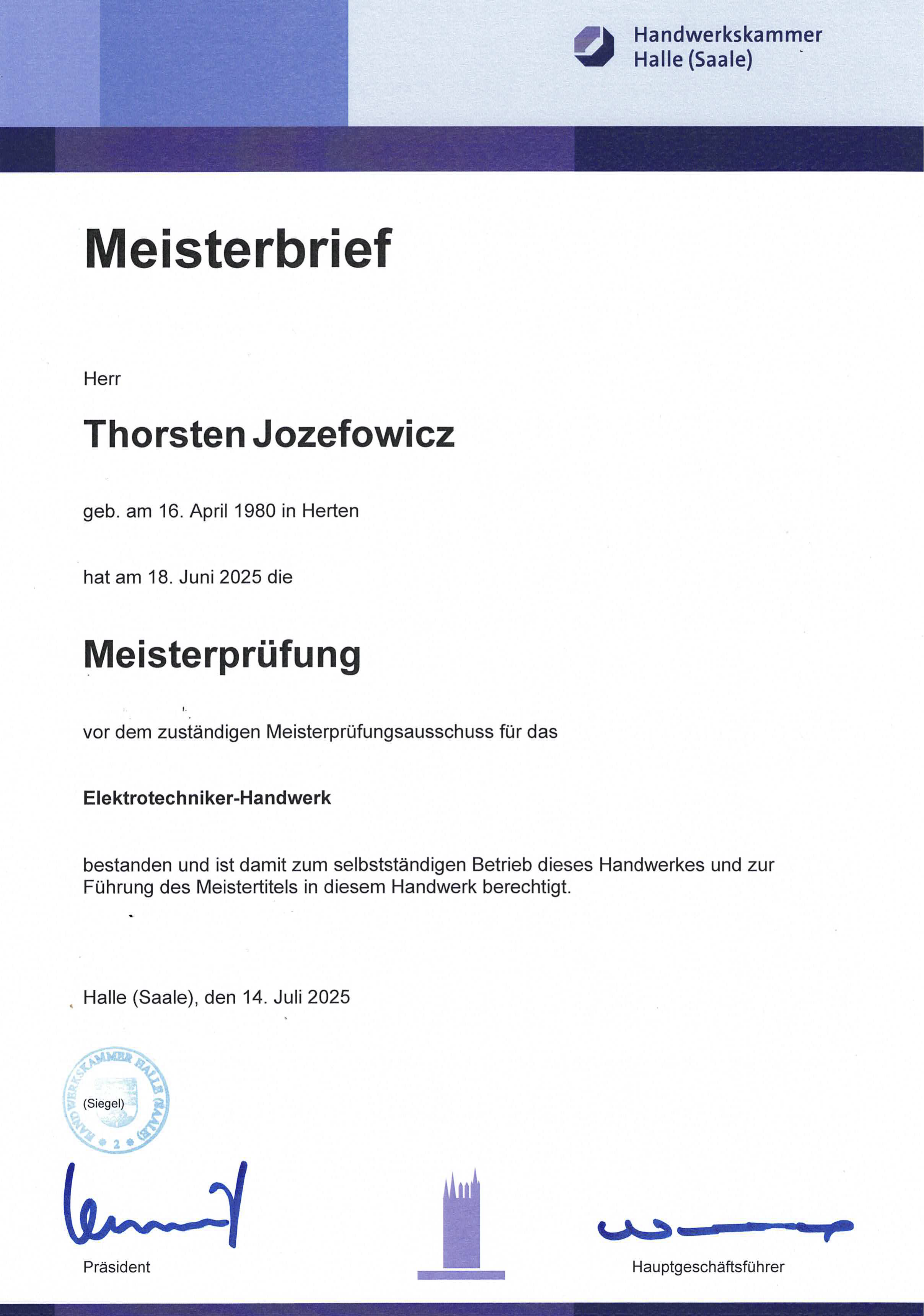 Meisterbrief Elektrotechnik